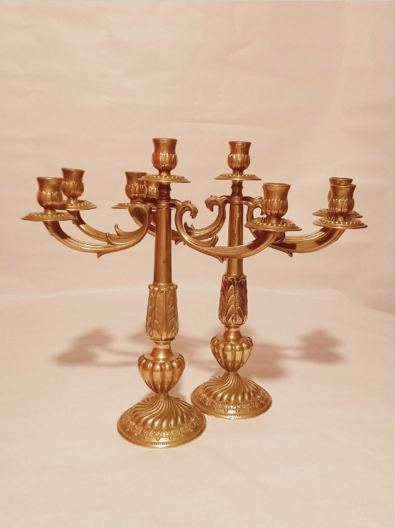 Pair of chandeliers with 5 bronze fires
