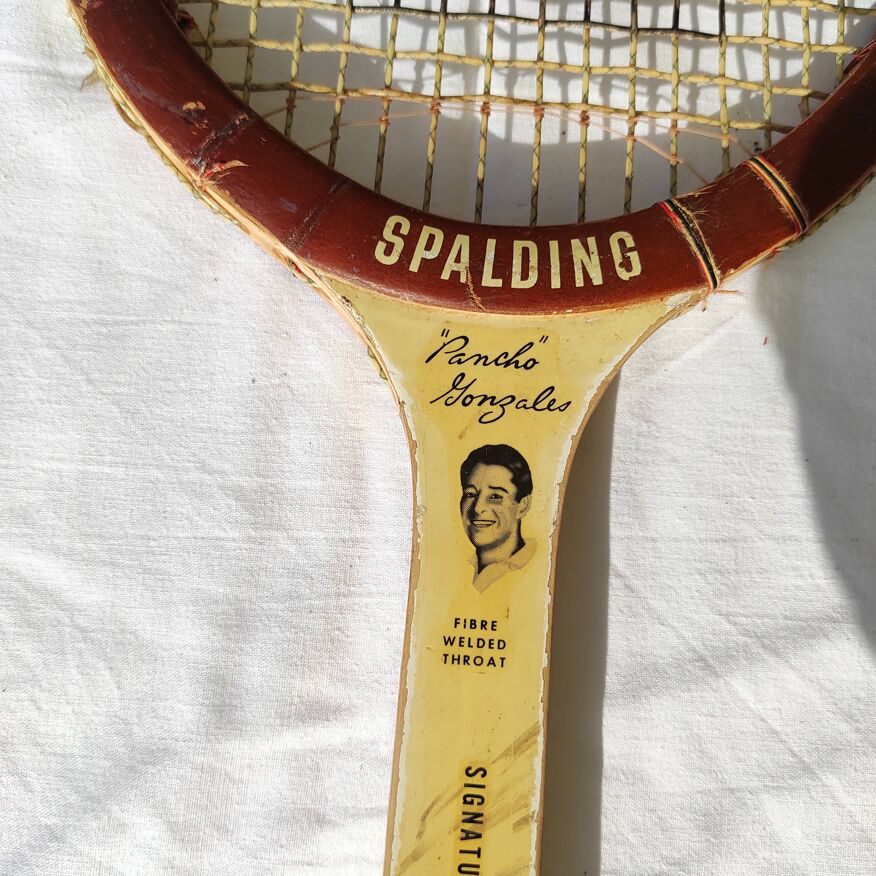 Vintage tennis racket Spalding Pancho Gonzales wooden rope hose | Selency