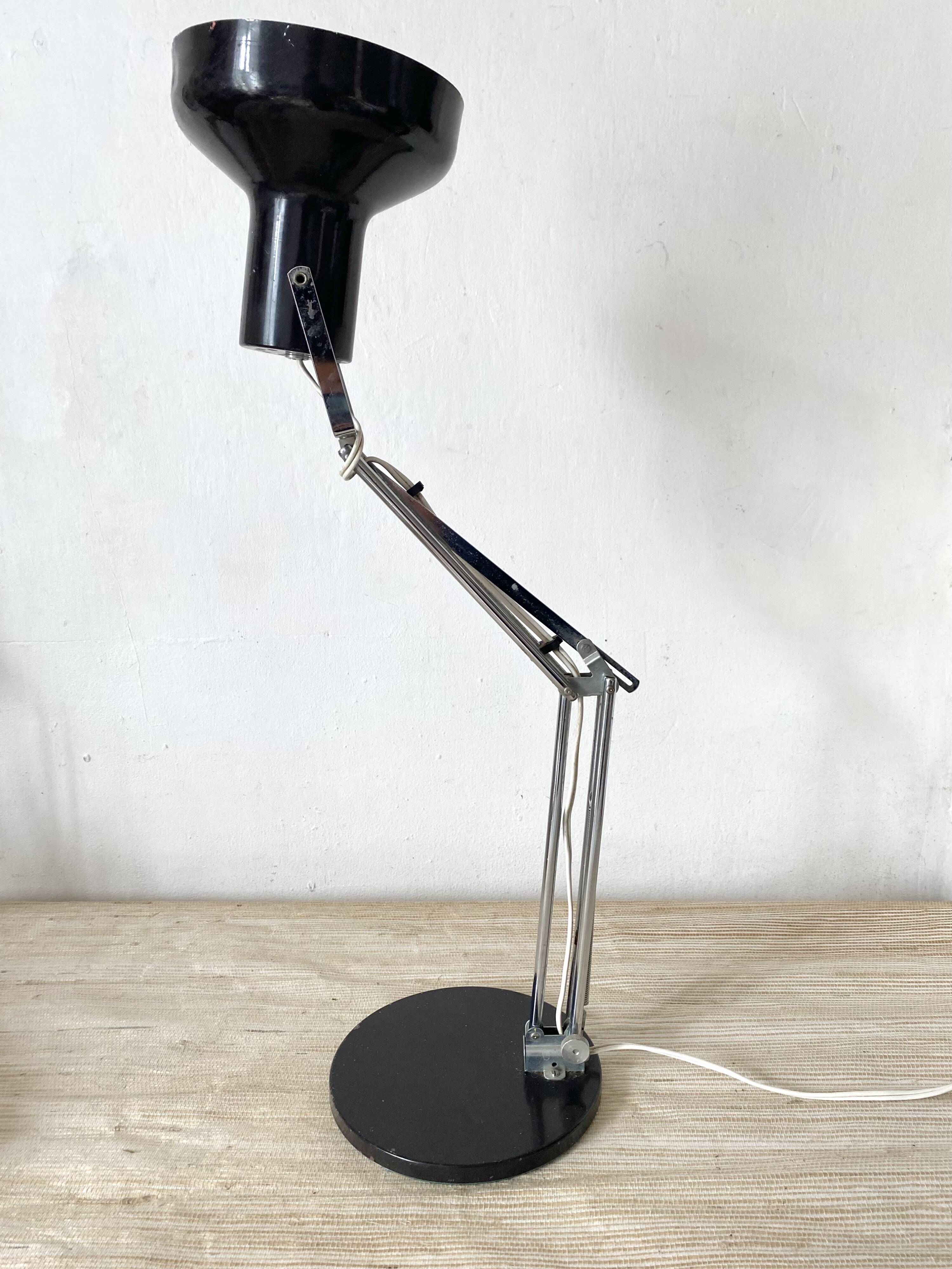 Adjustable metal and chrome desk lamp, 1960s-70s