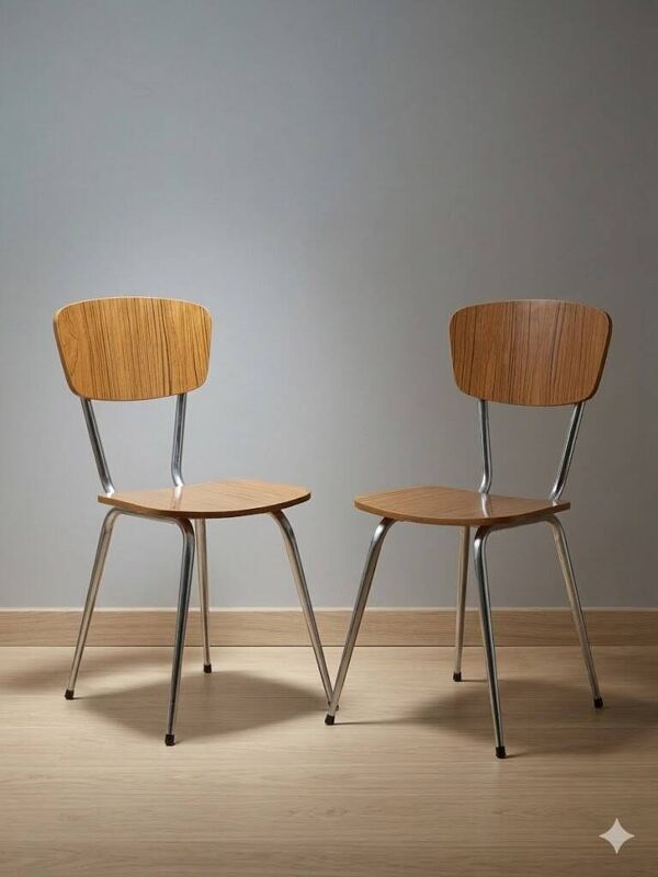 2 chaises en Formica brun clair-caramel Vintage, très bon état