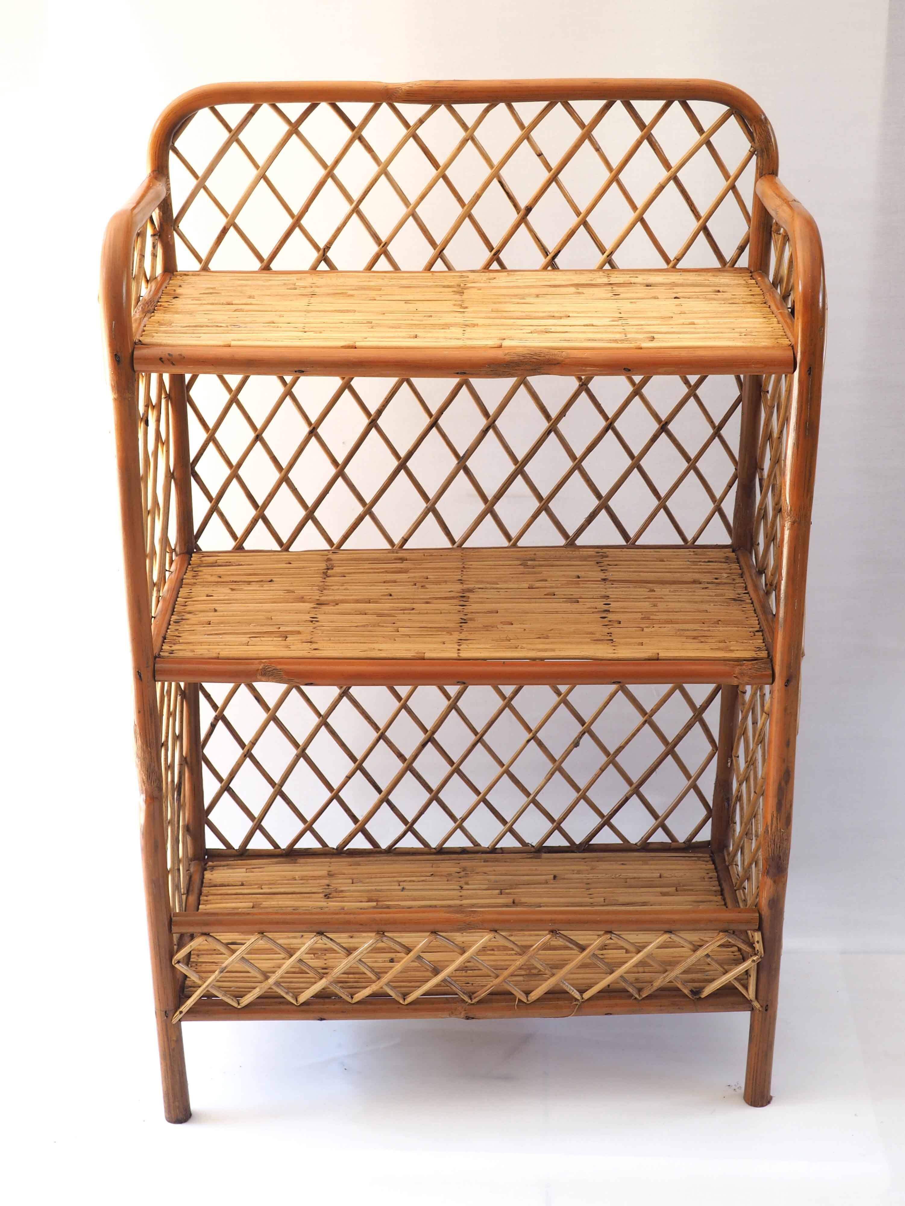 Rattan cross-braced bookcase shelf