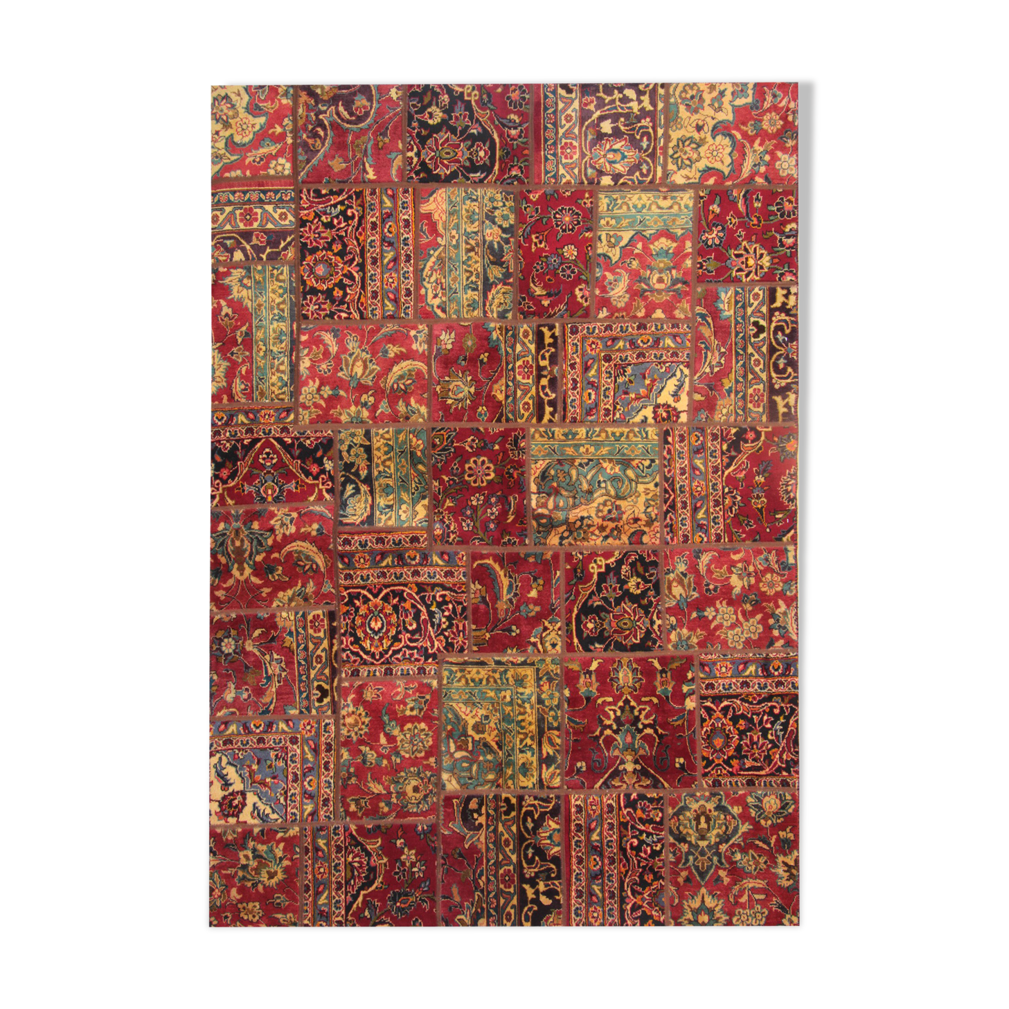 Vintage persian patchwork rug handwoven oriental wool living area rug- 179x245cm