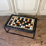 Coffee table, marble samples, custom metal base.