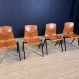 Set of 4 Galvanitas S22 oak chairs Netherlands 70s