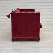 1970s, Danish 3-seater drop arm "Spanish" sofa, red furniture velour.