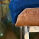 Pair of Marcom chairs in electric blue fabric, teak and chrome metal, 1970.