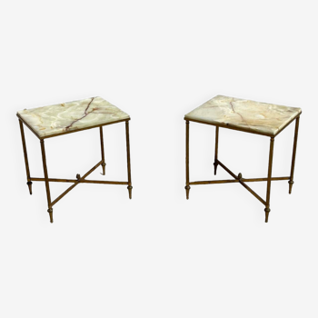 Maison JANSEN - Pair of brass and Onyx Sofa Ends