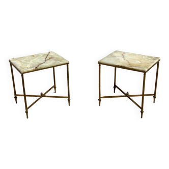 Maison JANSEN - Pair of brass and Onyx Sofa Ends