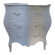 Curved patinated chest of drawers pearl grey waxed finish