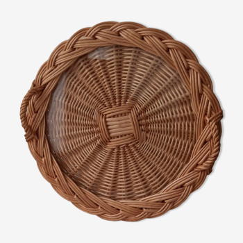 Old wicker and glass tray