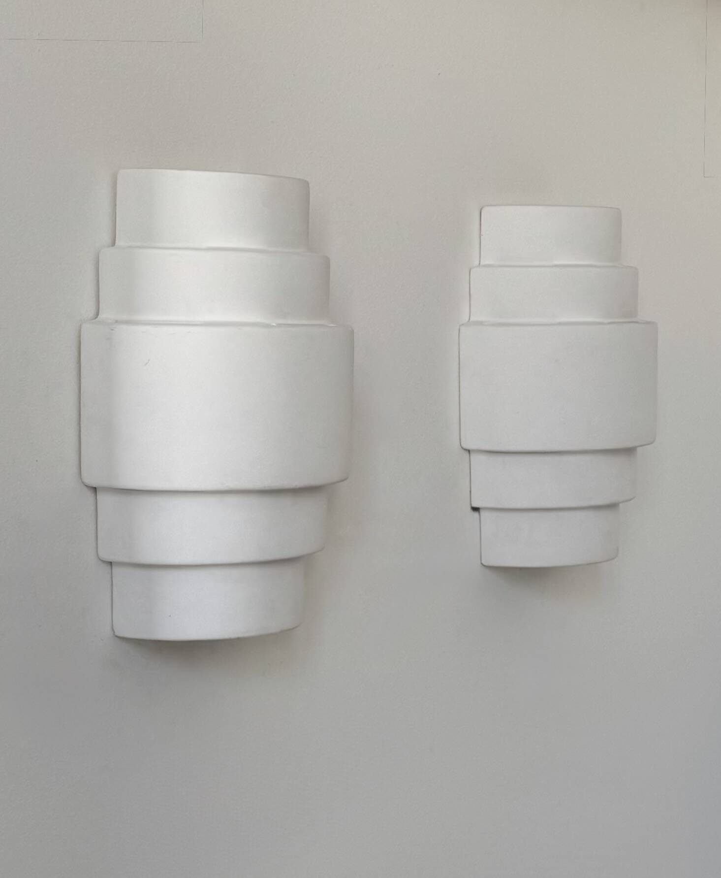 Pair of vintage plaster wall lights, matte white, France, 1980.