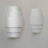 Pair of vintage plaster wall lights, matte white, France, 1980.