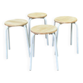 4 renovated solid wood Scandinavian stools with white steel.