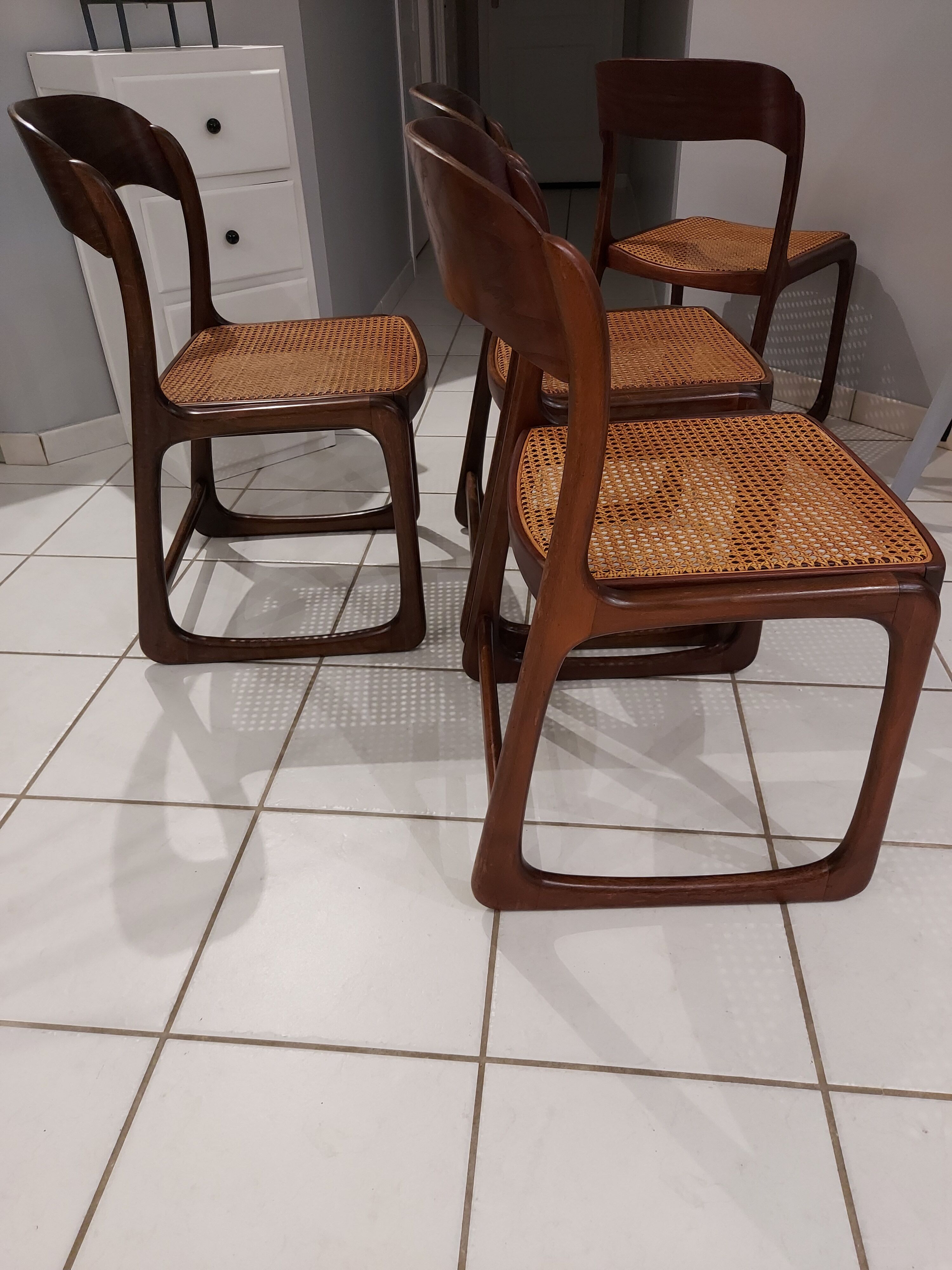 Suite of 4 chairs Baumann model sleigh vintage canning 1970