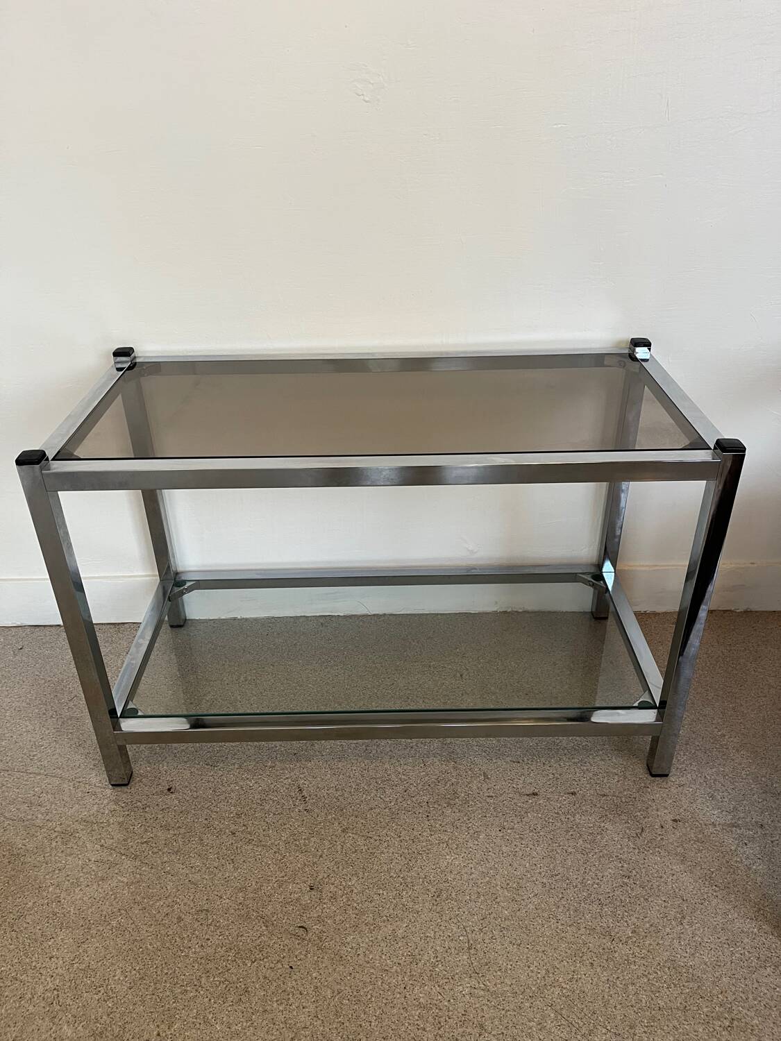 Table basse console verre et chrome vintage