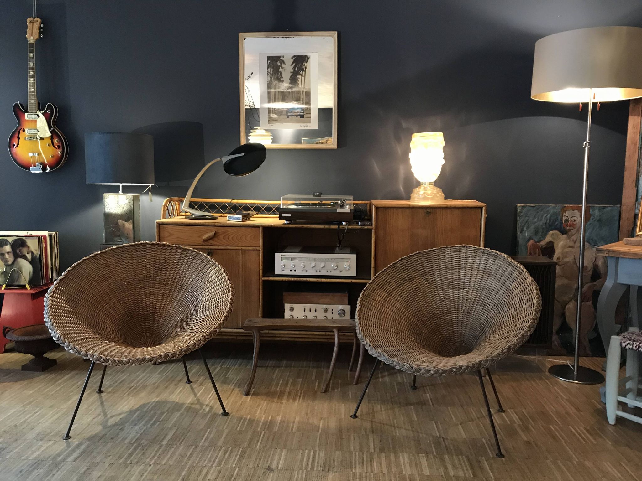 Mid-Century Italian Sunflower Wicker Chairs, Set of 2