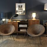 Mid-Century Italian Sunflower Wicker Chairs, Set of 2