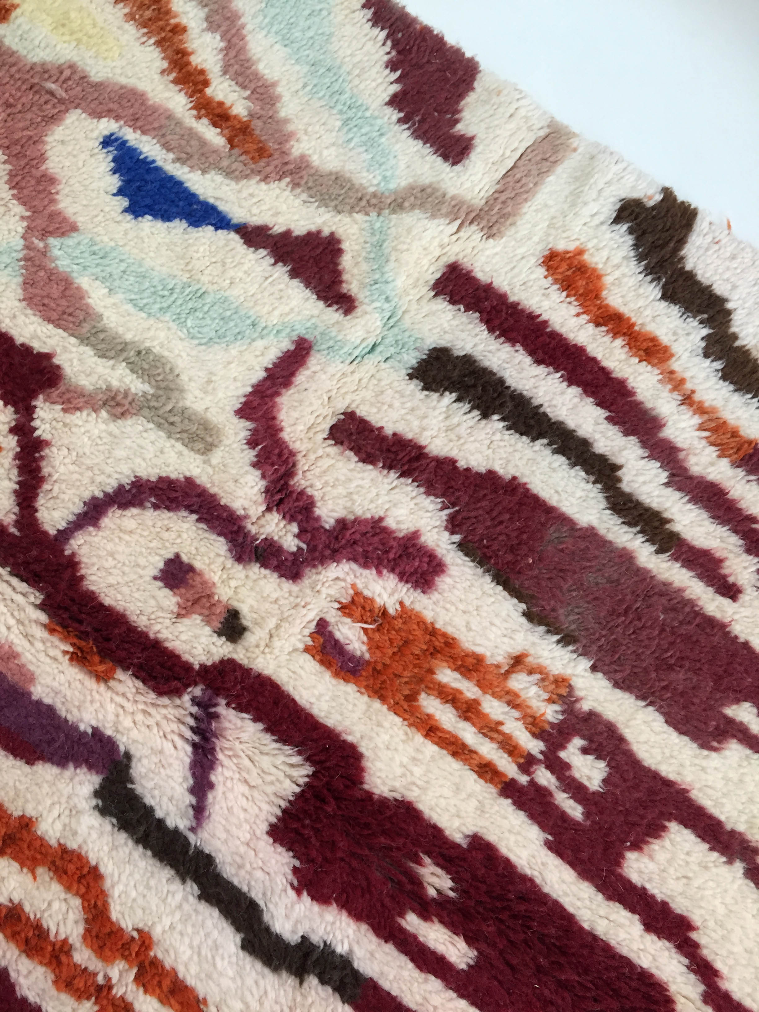 Moroccan Berber carpet Beni Ouarain ecru with colorful patterns 246x158cm