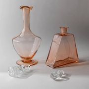 Set of 2 vintage Murano glass carafes from the 1940s, Rosalin glass with stoppers.