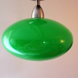 Pendant light space age green vintage metal and glass