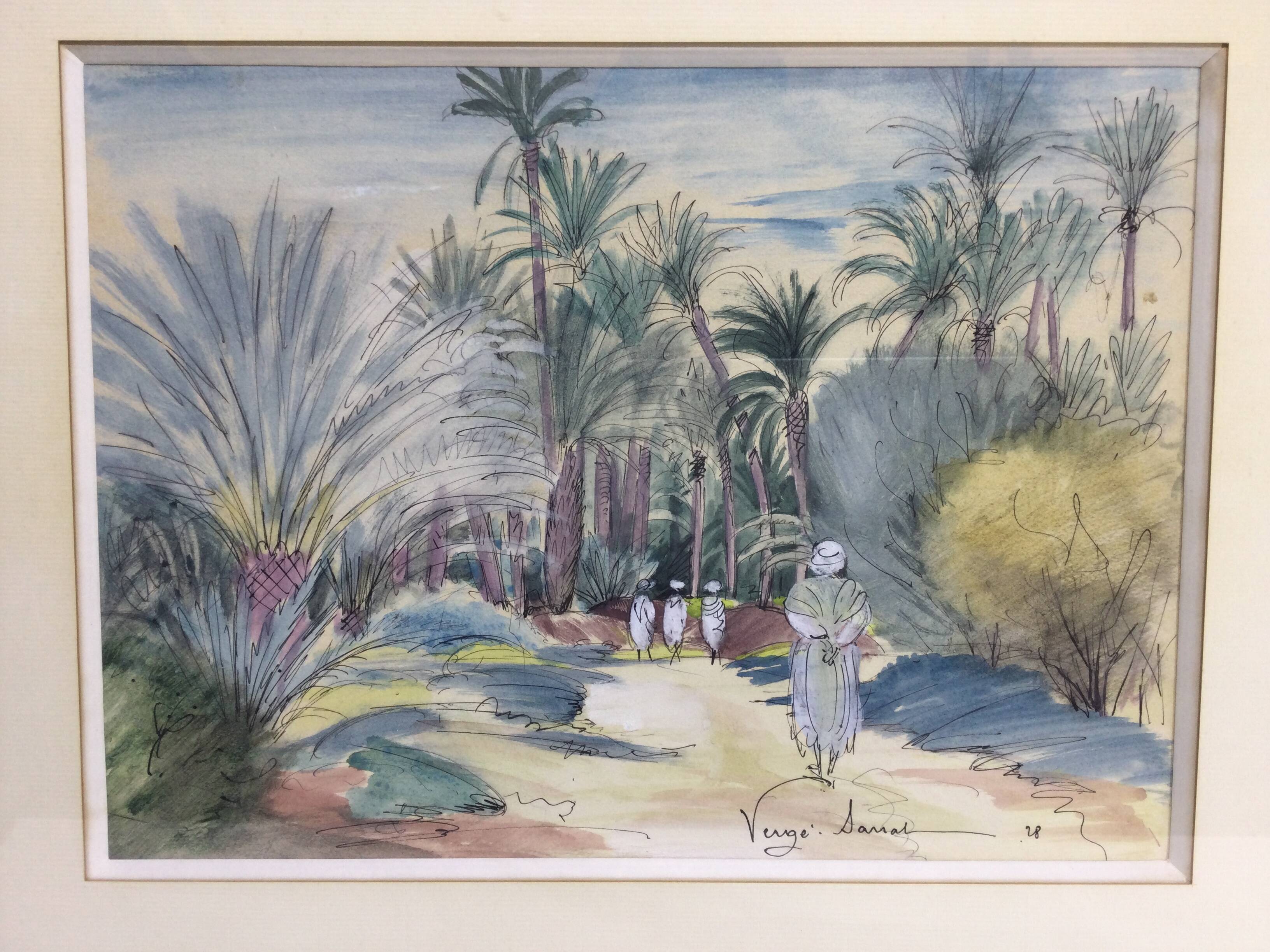 Henri Verge Sarrat – Drawing on watercolor “Oasis”