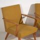2 armchairs in wood and ochre fabric, 1950