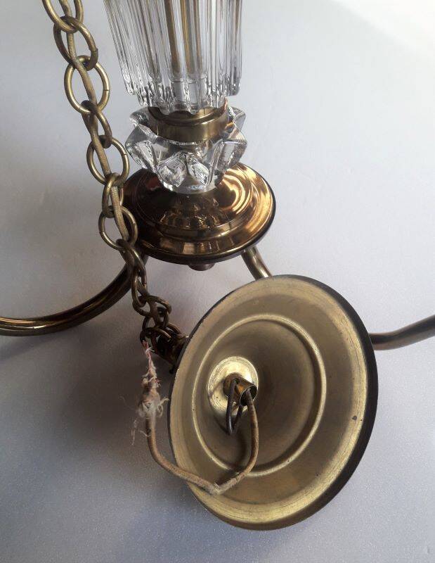 Chandelier 1950, 1960 3 lights gold metal and glass