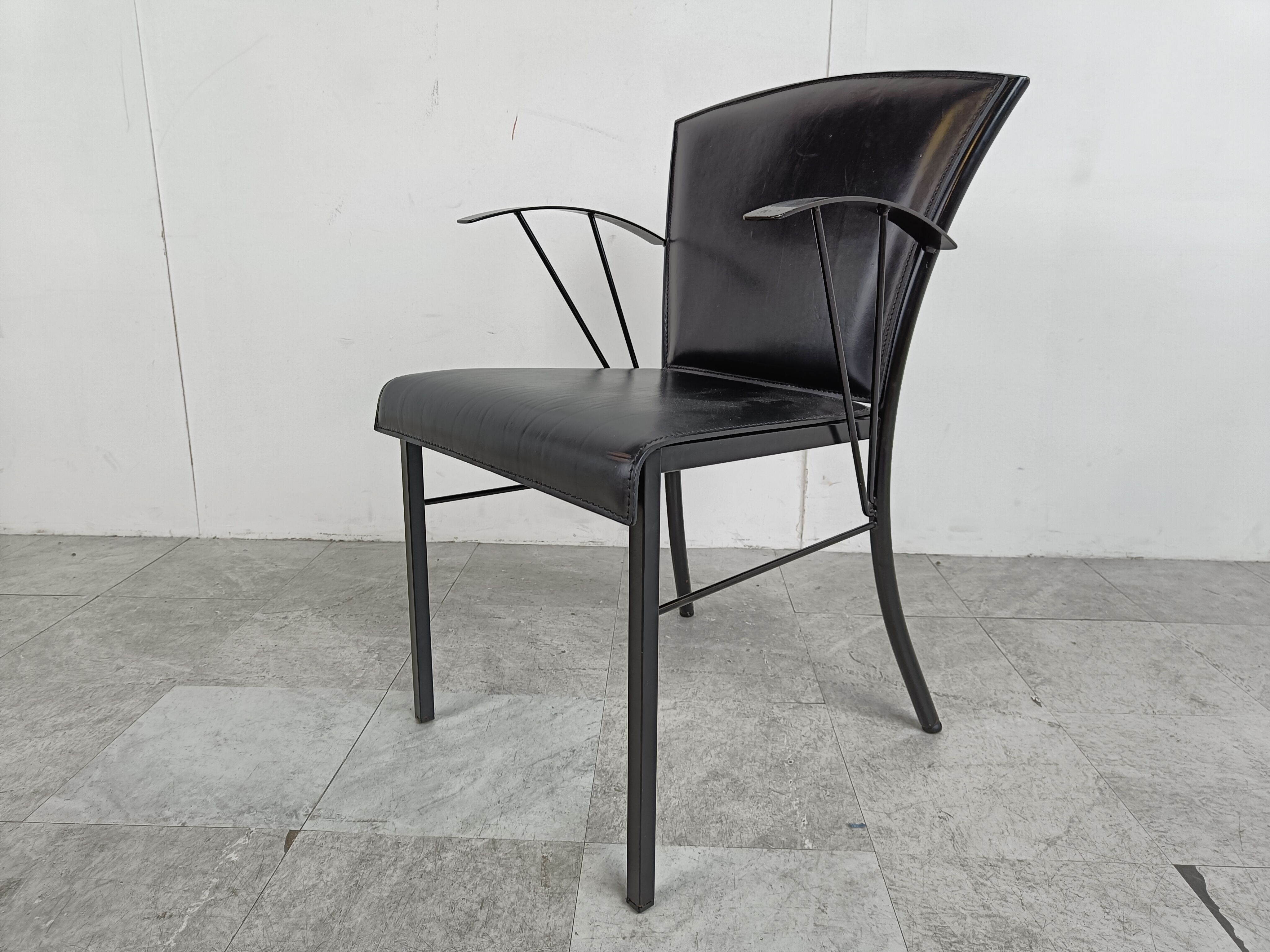 Vintage black leather dining chairs by Arrben, 1980s
