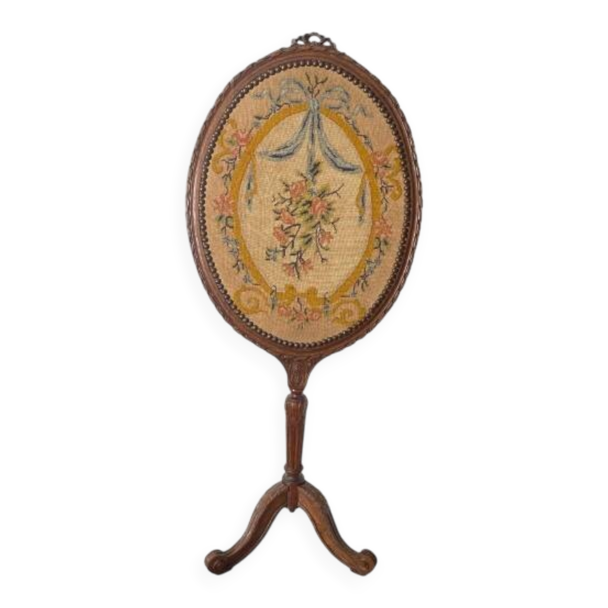 Wooden and embroidered fabric fireplace screen