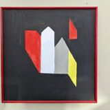 Peinture à l’huile abstraite suédoise vintage du milieu du siècle, encadrée