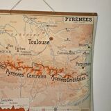 Old school map of geography 1960 Pyrenees and the Alps