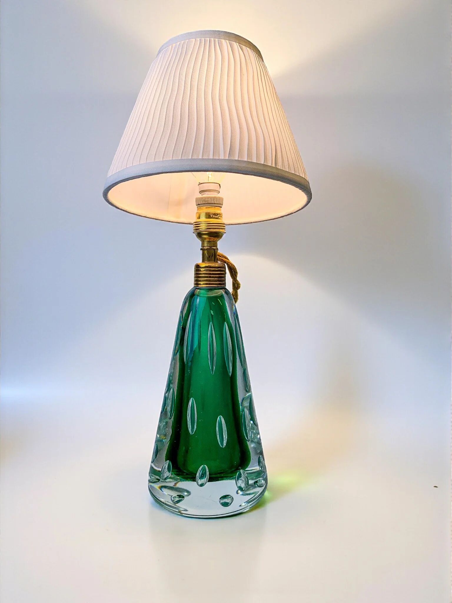 Midcentury Pietro Toso table lamp, green and bubble Sommerso Murano, Italy