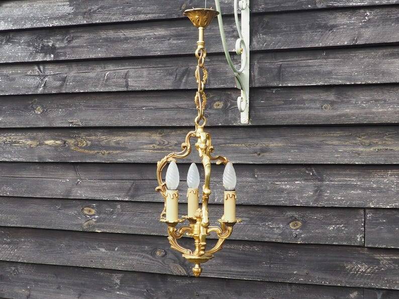 French Bronze Birdcage Chandelier: Louis XV Style 3-Branch Light