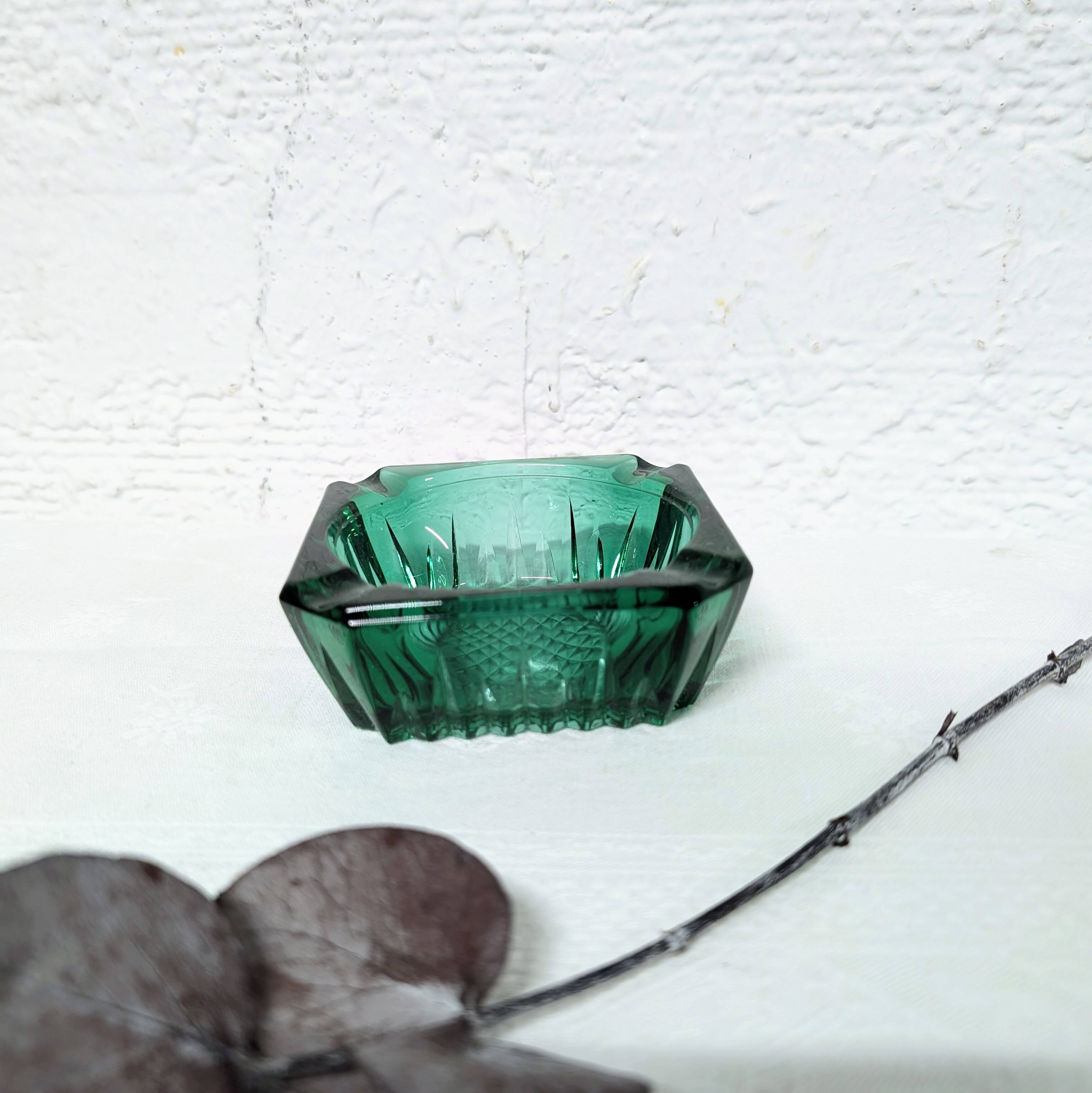 Green glass ashtray