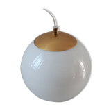 Suspension ball globe in white and gold opaline years 60-70