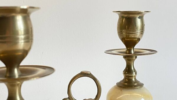 BOUGEOIRS Onyx Marbre et Laiton VINTAGE
