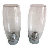 Pair of vintage 1970s-80s glass and chrome wall lights with teardrop shapes