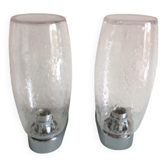Paire d'appliques verres gouttes d'eau et chrome / vintage années 70-80