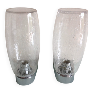 Paire d'appliques verres gouttes d'eau et chrome / vintage années 70-80