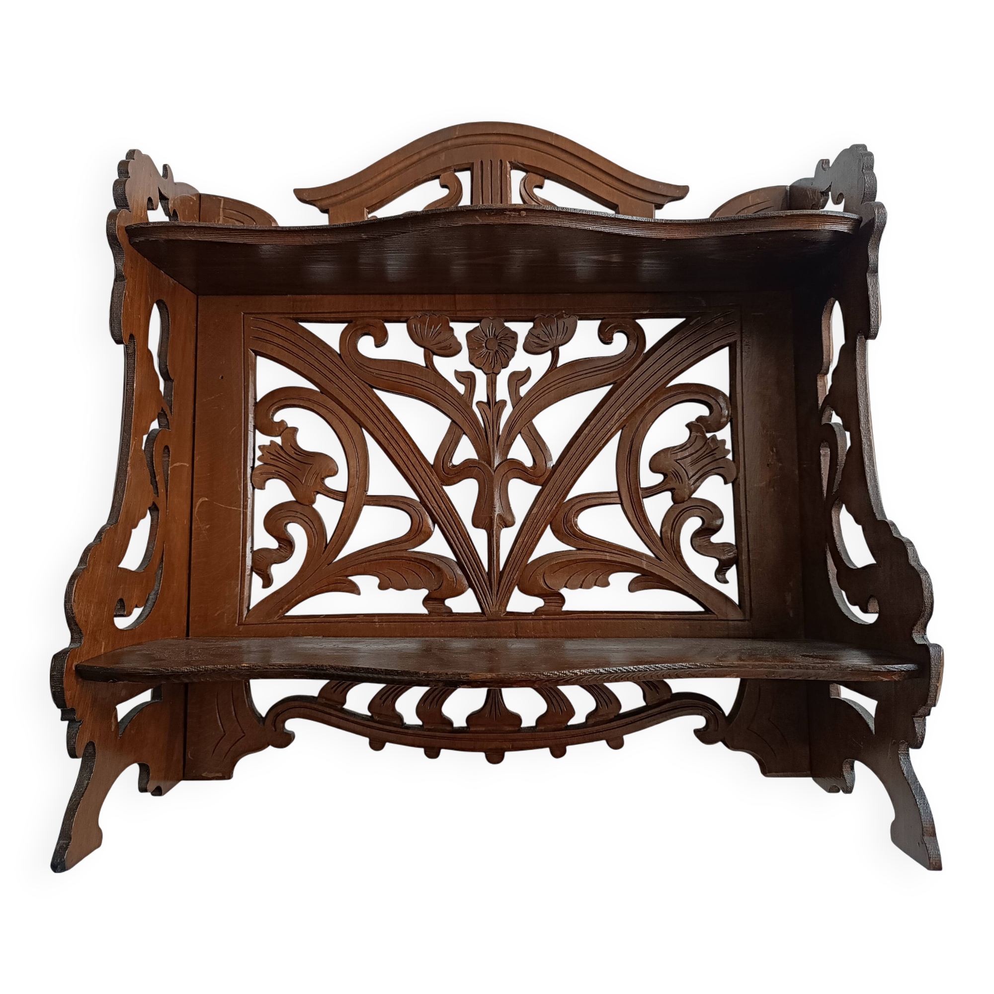 Art Nouveau openwork wooden shelf