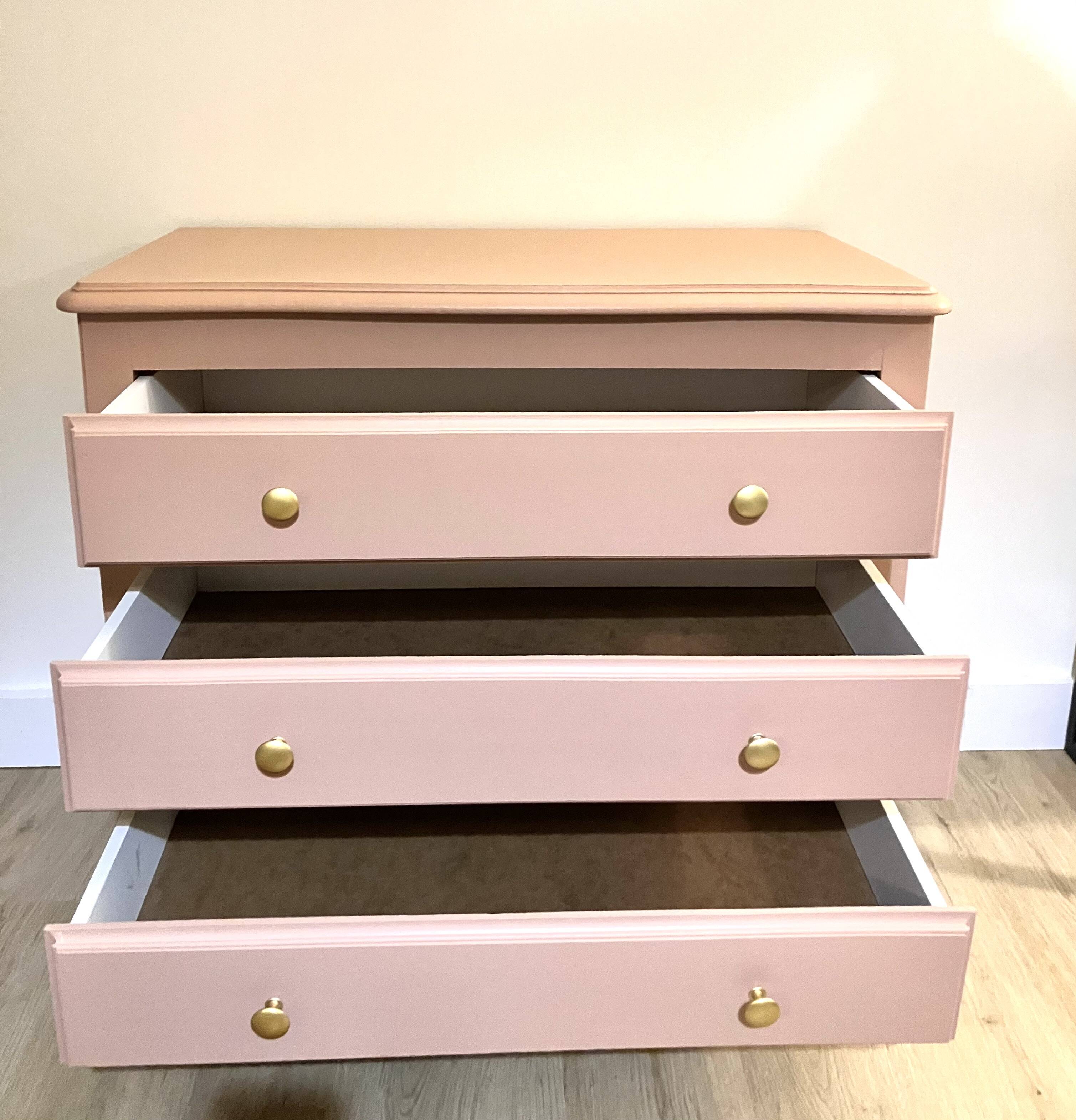Antique pink wooden chest of drawers