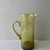 Blown glass pitcher, bubbled, khaki green, 70s, height 25.5 cm