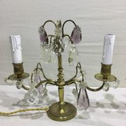 Pair of girandole lamps in bronze and crystal