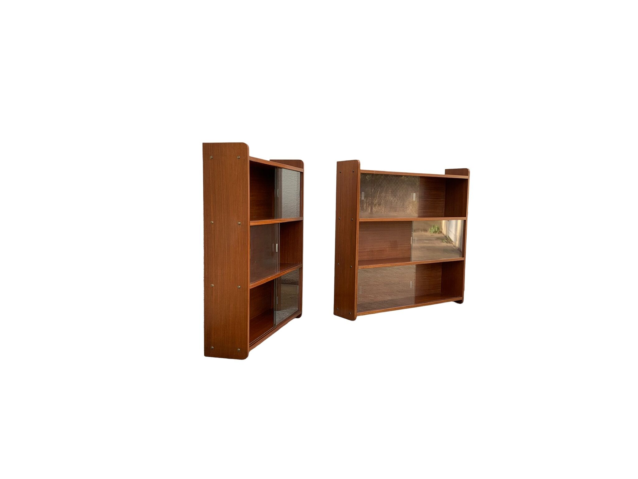 glass wall bookcase in vintage teak 1950
