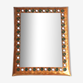 Rectangular enameled copper wall mirror signed Michel