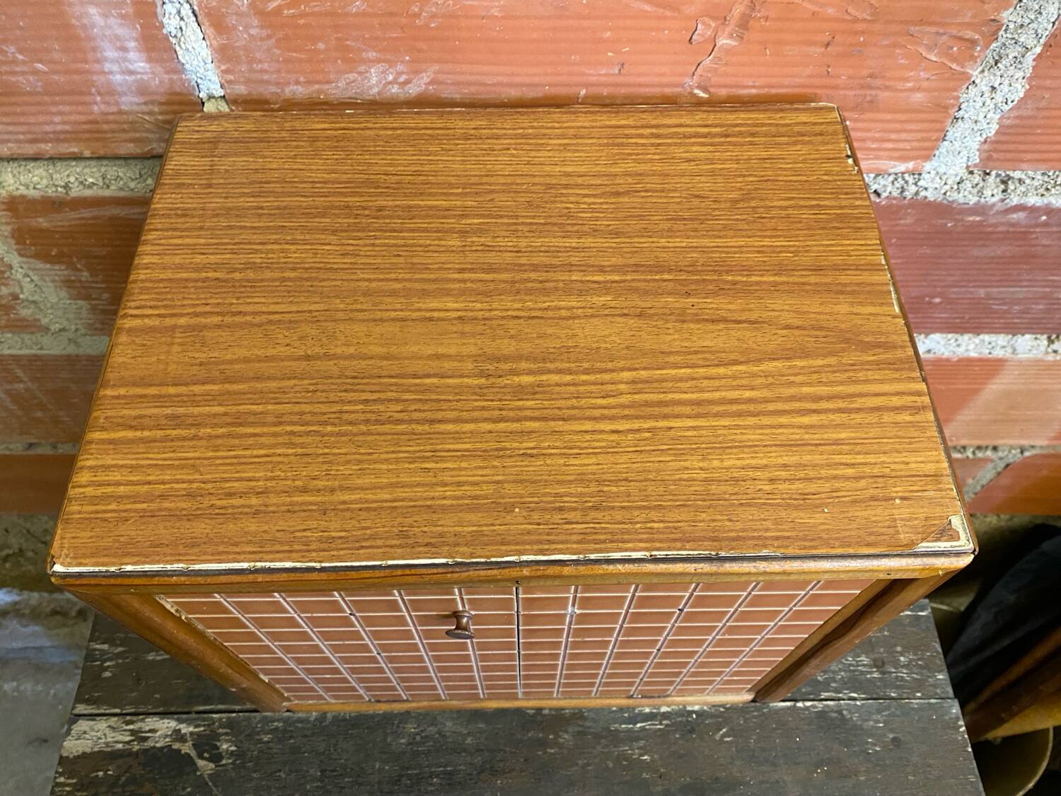 Vintage wooden storage cabinet with shelves