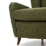 Set of green fabric armchairs, 1940s