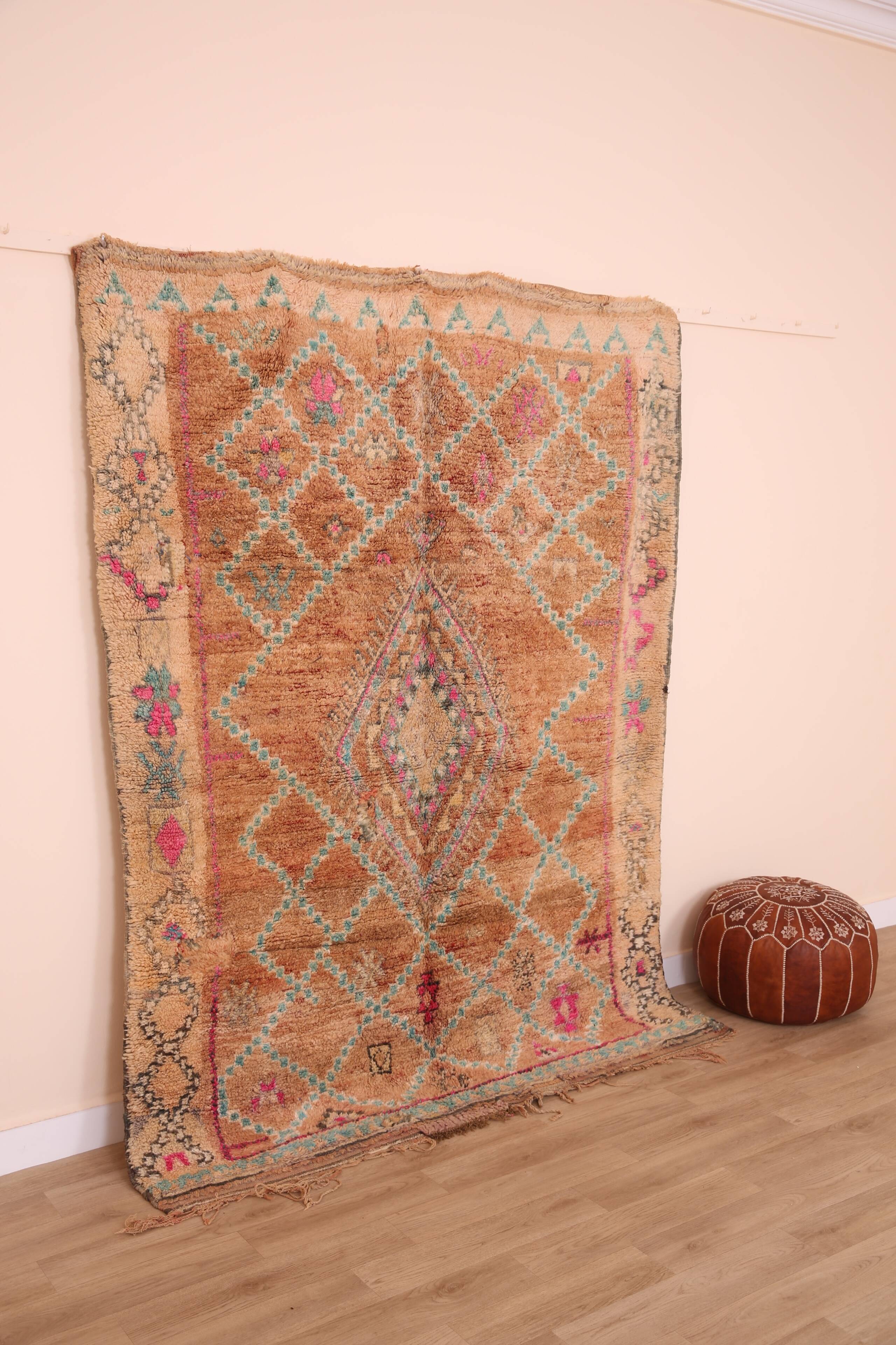 Peach Vintage Moroccan Rug 170 x 230 cm, Berber Wool Rug, Handmade Boho Rug
