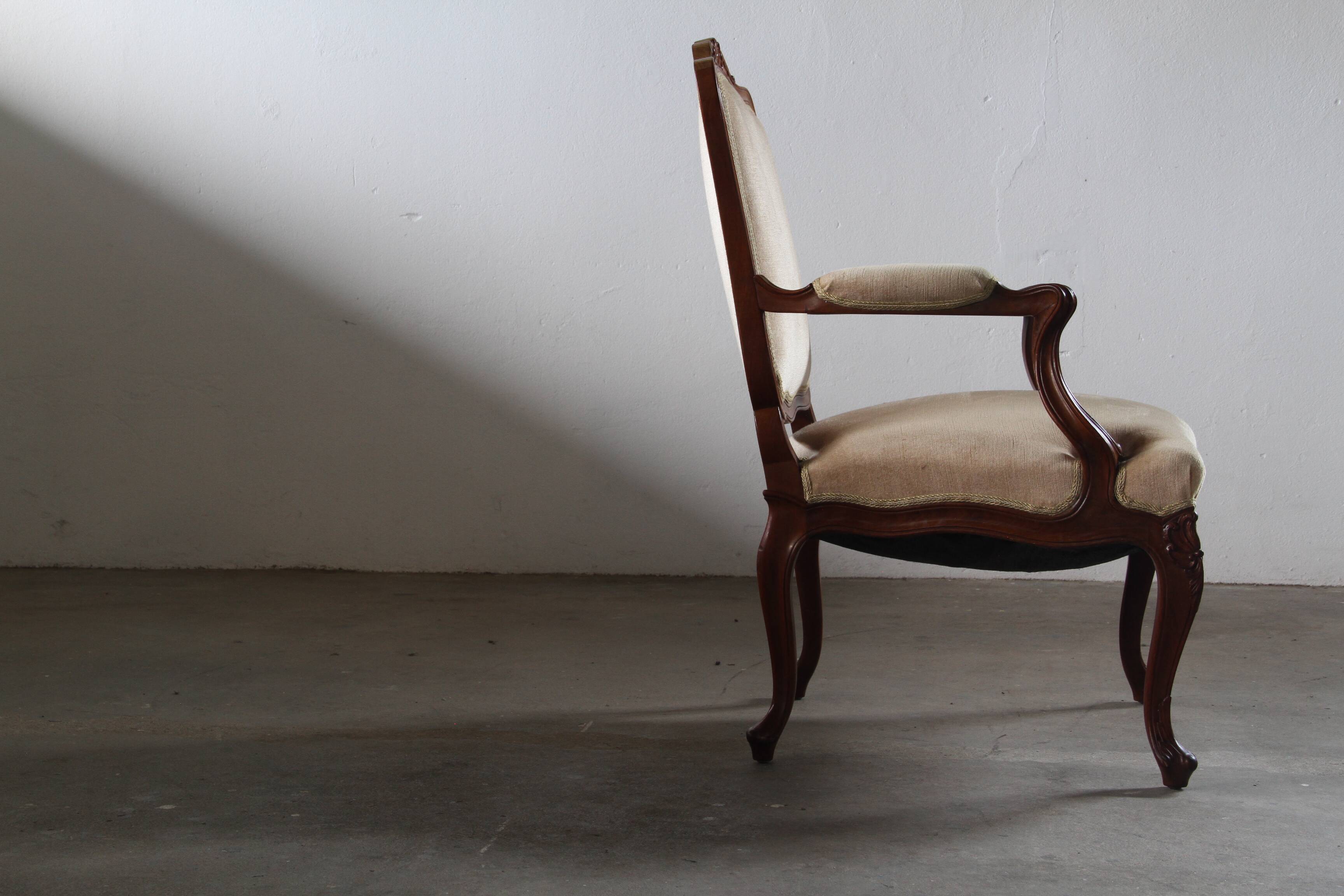 Pair of Vintage Danish Antique 18th century Lounge Chair, style of Louis XV