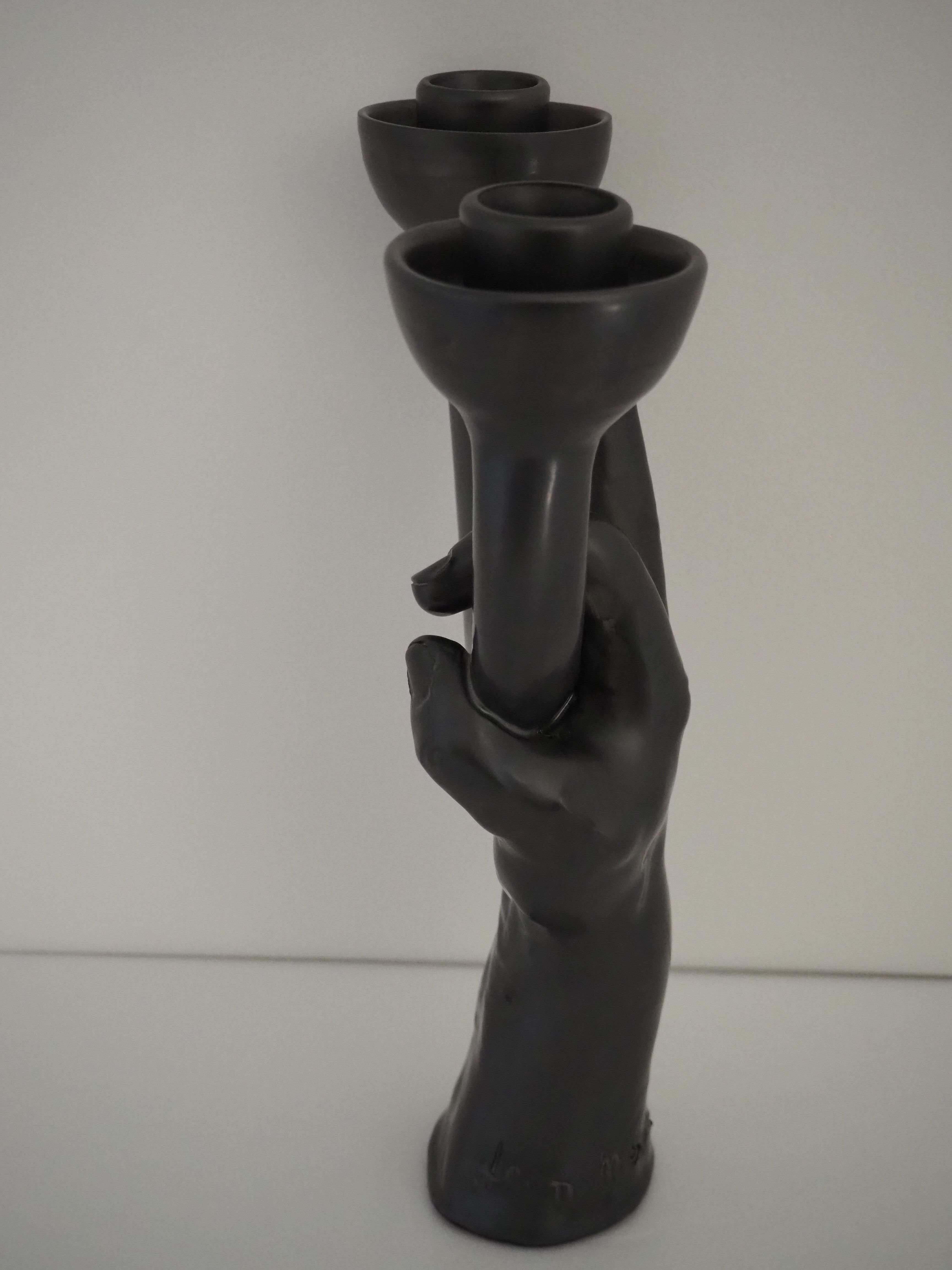 Hand-sculptured candlestick signed Jean Marais - Vallauris - Cocteau